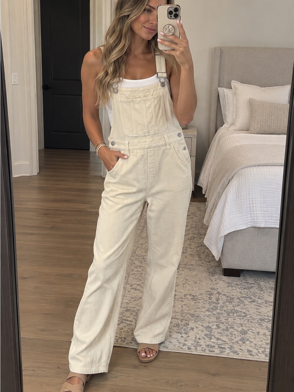 Madewell Corduroy Straight-Leg Overalls in an ivory/cream medium